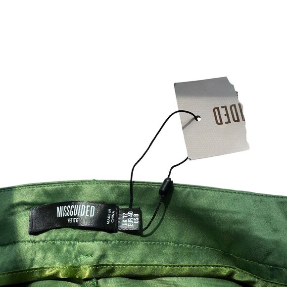 NWT Missguided Pleated Wide Leg Cropped Pants Women's Shiny 8 Green Pockets - Picture 11 of 12